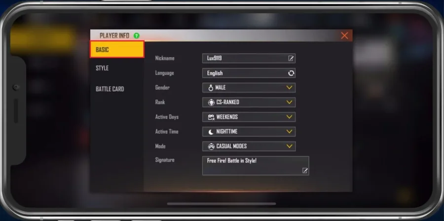 Player Info > Basic