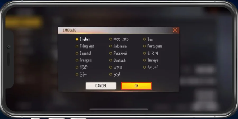 Change your Free Fire language options