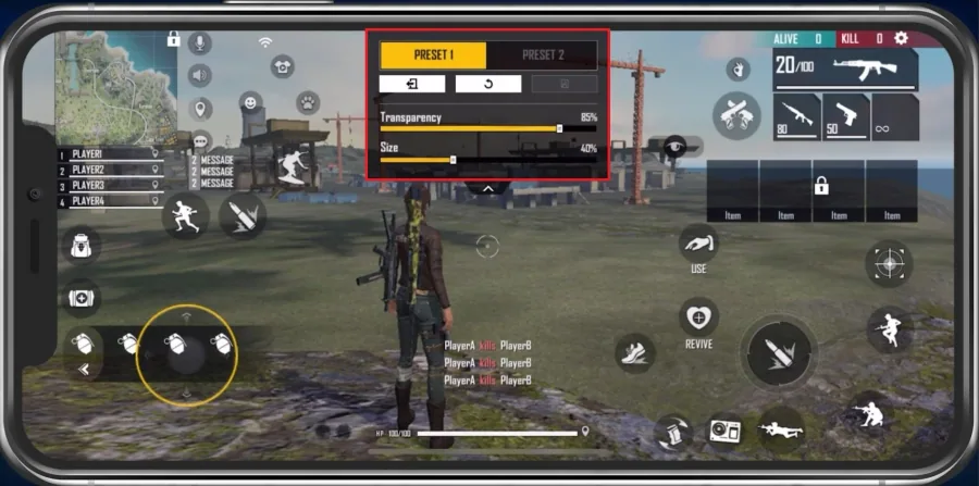 Save the controls layout as a preset in Free Fire