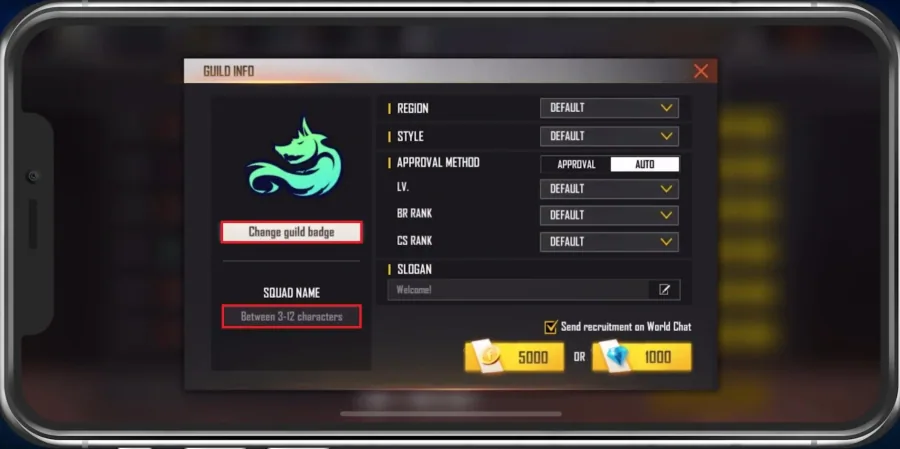 Guild Info > Guild Badge & Squad Name