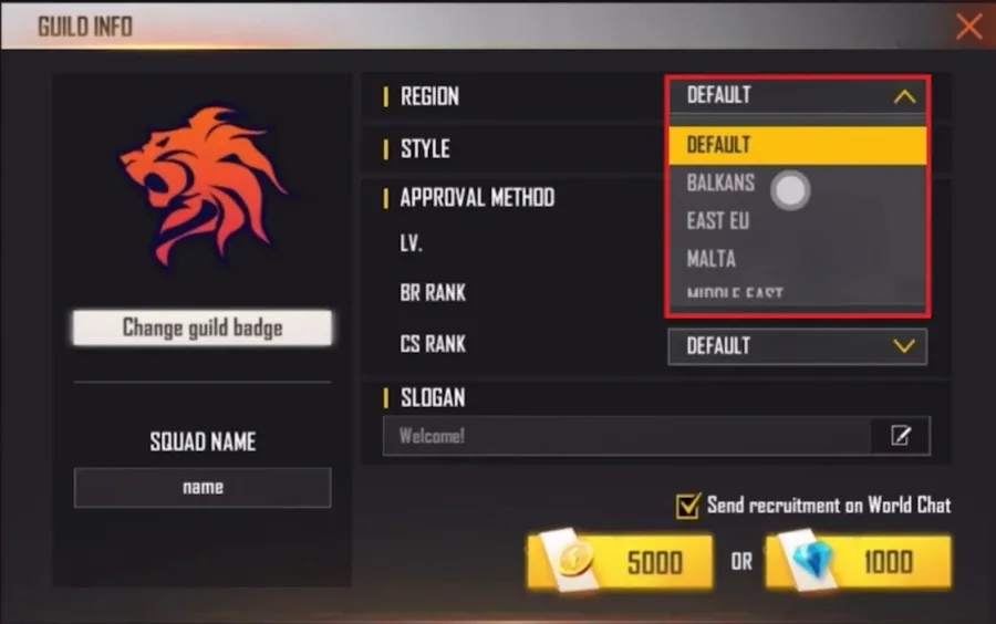 You can change the Guild Region, which can be set to a country of your choice