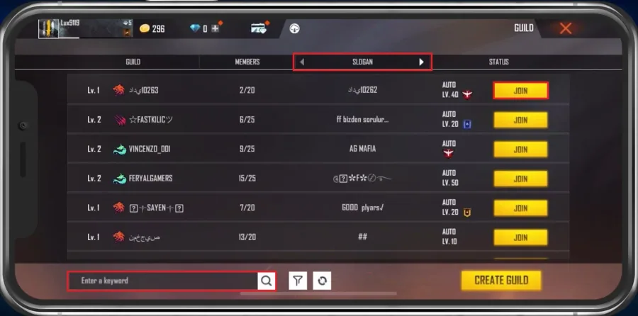 Guild Status - Server Region - Play Style