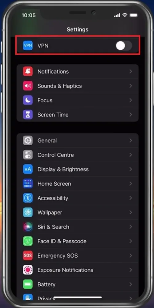 iPhone Settings > General > VPN & Device Management