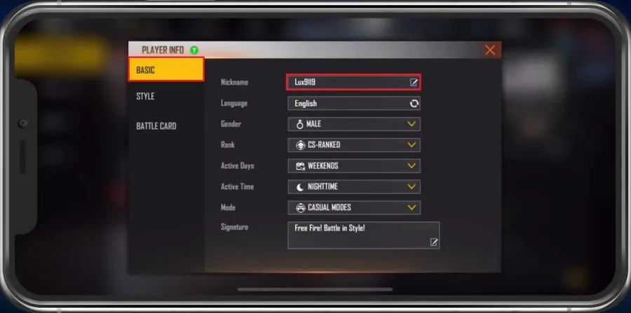 Player Information > Basic