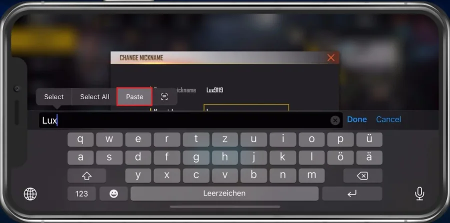 Paste the invisible character behind your username