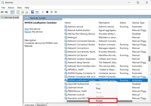 restart NVIDIA services