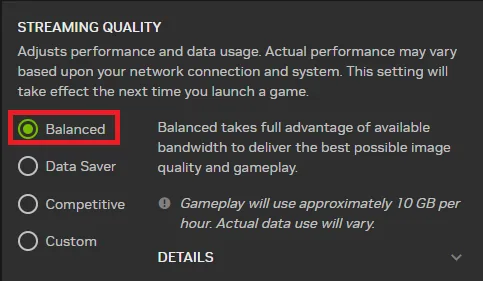 change geforce now streaming quality