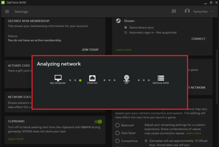 analyzing network with GeForce Now