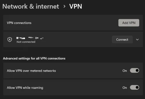 disable or enable VPN connection