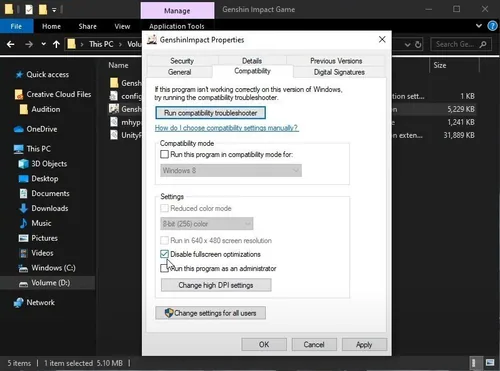Tick the “Disable fullscreen optimisations option and apply your changes.