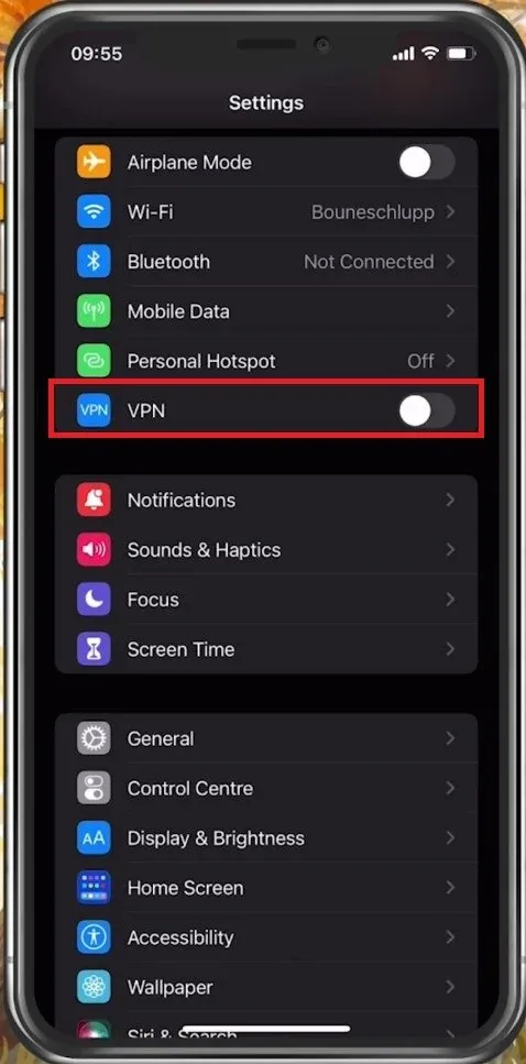 iPhone Settings > VPN