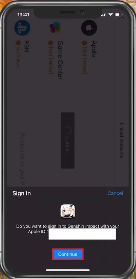 When selecting Link, you will be asked to log in with your account