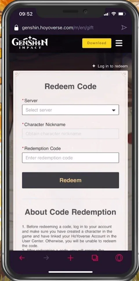 Redeem Genshin Impact code online
