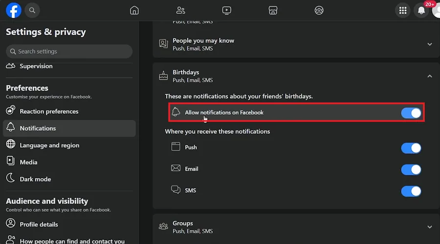 allow birthday notifications