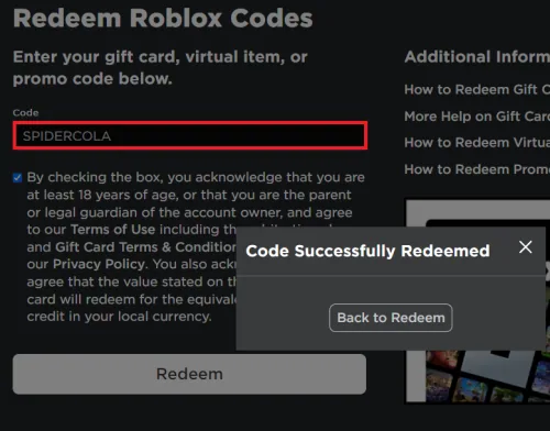 code redeemed