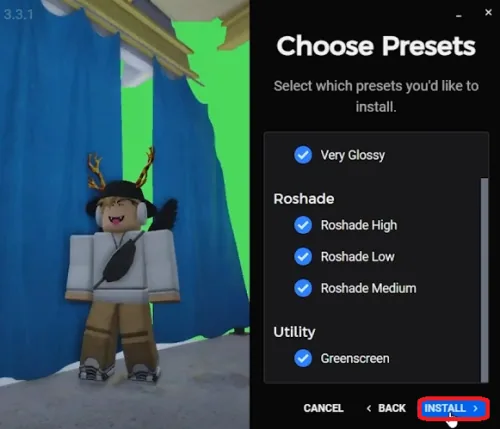 choose shader preset