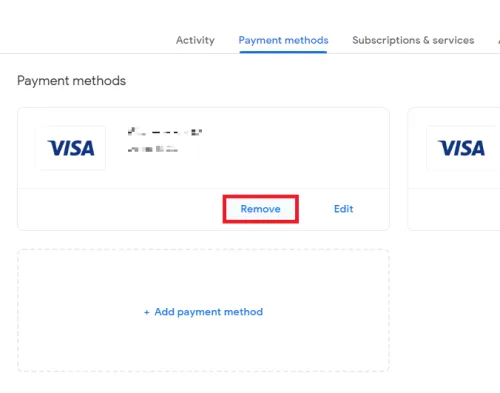 remove the Google account payment method