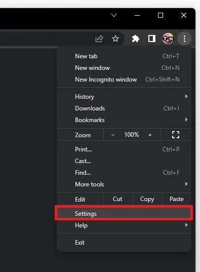 Google Chrome > Settings