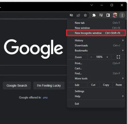 Chrome browser > New Incognito Window