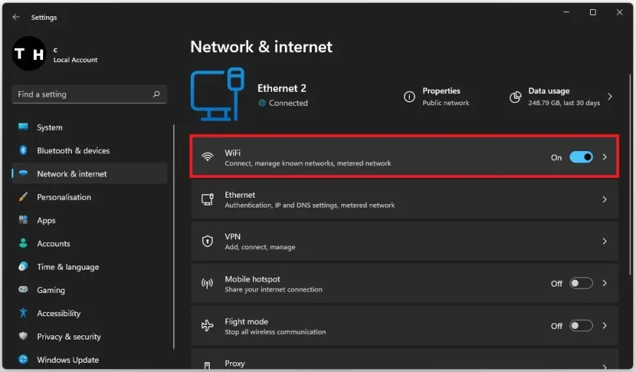Windows Settings > Network & Internet > WiFi