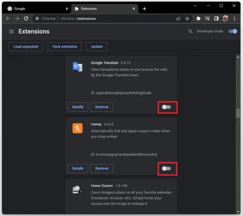 Disable browser extensions to troubleshoot the connection error