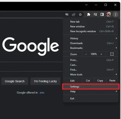 Google Chrome > Settings