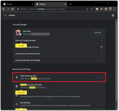 Security and Privacy > Clear browsing data