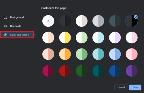 Chrome Personalisation Options > Color and theme
