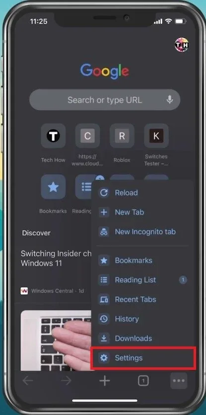 Chrome App > Settings