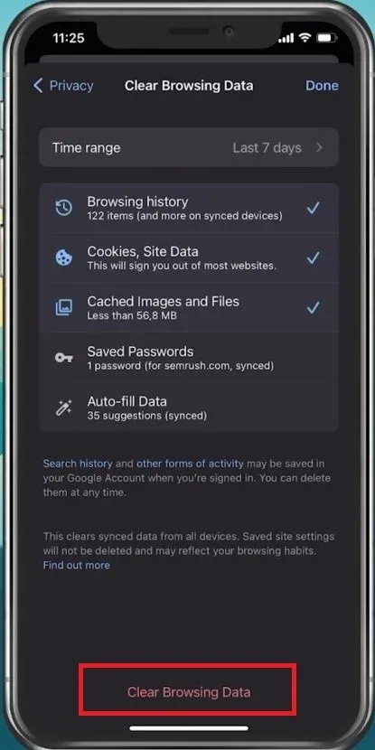 Clear Browsing Data > Time range > Clear data