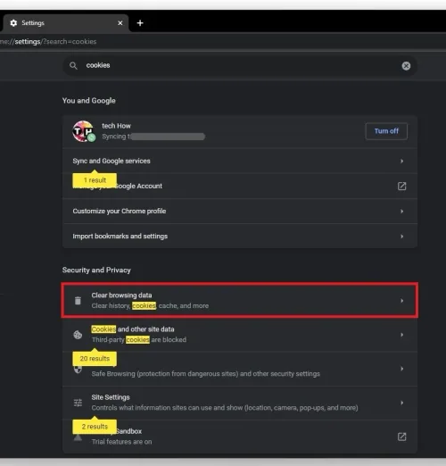 Security and Privacy > Clear browsing data