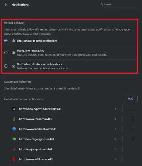 notifications settings google chrome