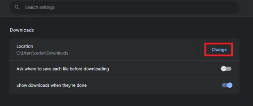 chrome download location