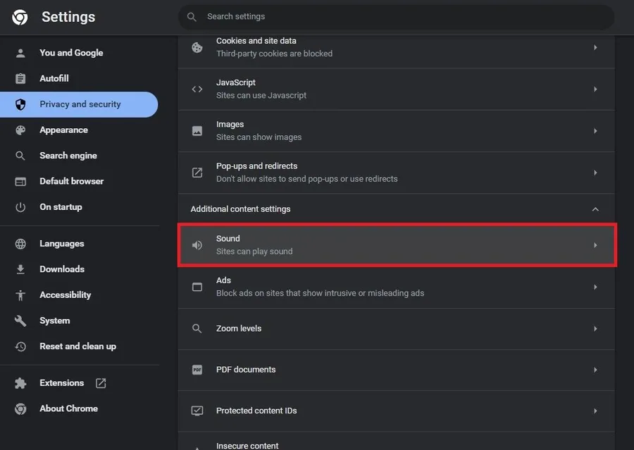 Privacy & Security > Sound