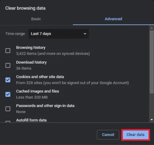 Clear browsing data