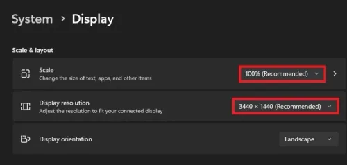 Recommended display scale and resolution