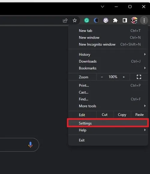 Google Chrome > Settings