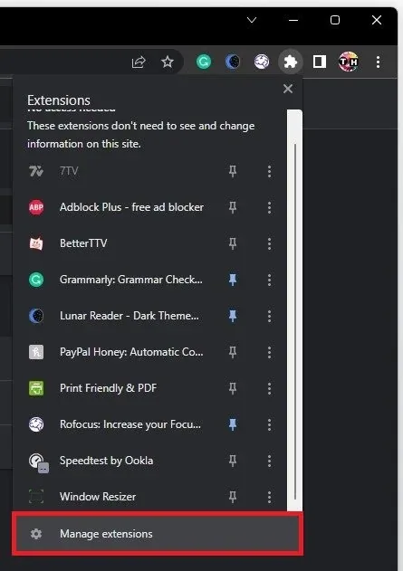 Google Chrome > Manage Extensions