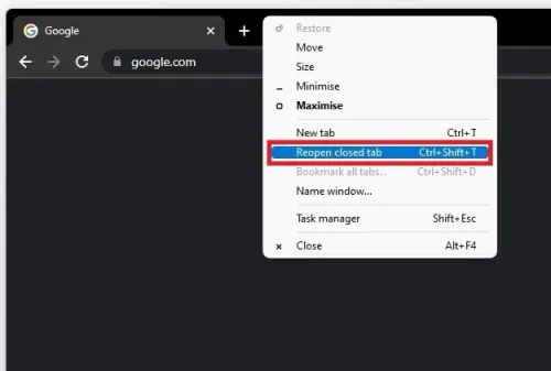Google Chrome > Reopen Closed Tab (CRTL+Shif+T)