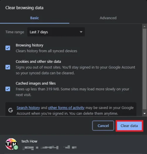 clear browsing data