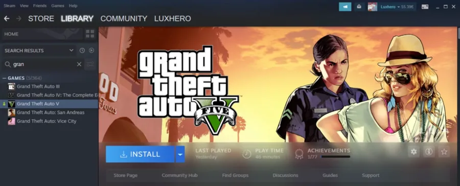 Make sure to uninstall Grand Theft Auto V from your Steam library by right-clicking the application, and under “Manage”, select “Uninstall”.