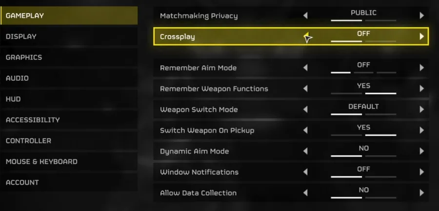 gameplay settings