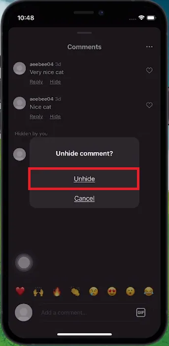 unhide comment
