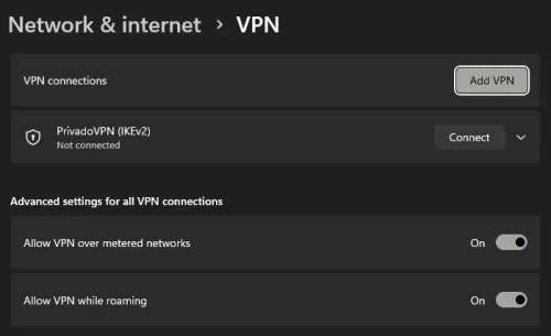 disable VPN connection