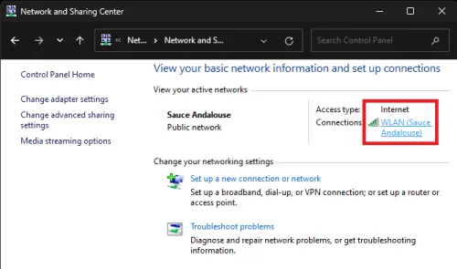 network and sharing center