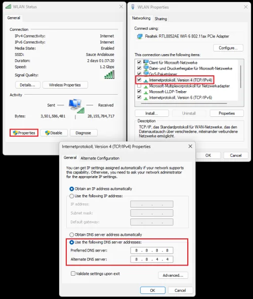 change dns server address
