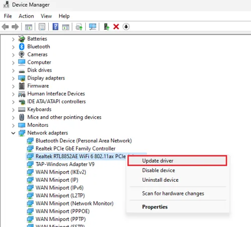 update network adapter driver