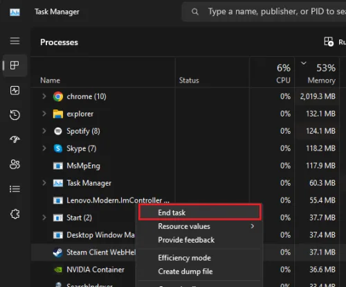 close apps in task manager
