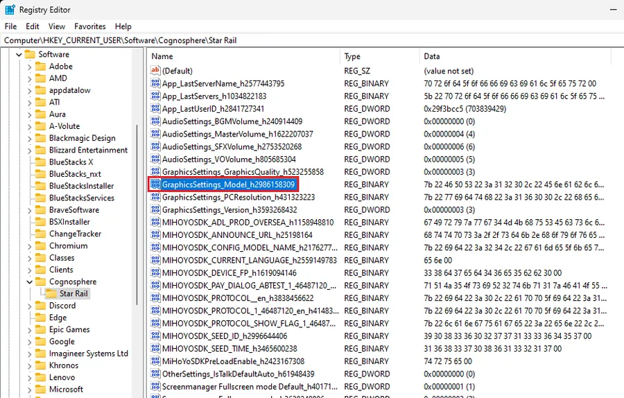 registry editor changes