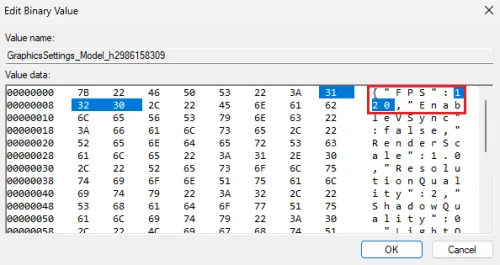 registry editor fps change